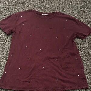 Women's Burgundy Short Sleeve Tee with Rhinestone Accents